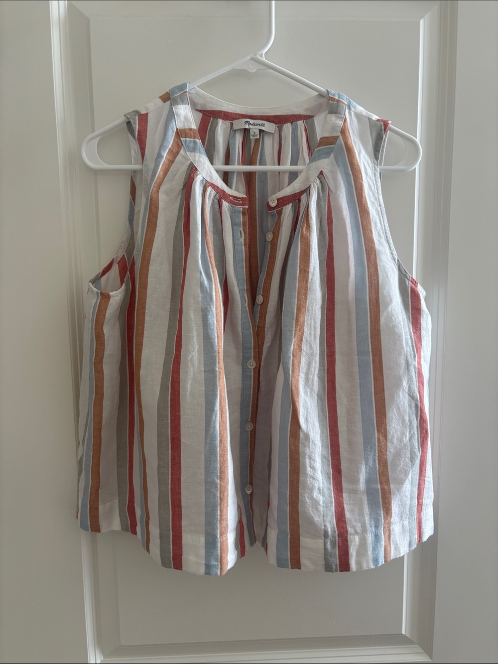 Madewell Sleeveless Button-Front Striped Camisole in Cream, Red, Blue, Tan